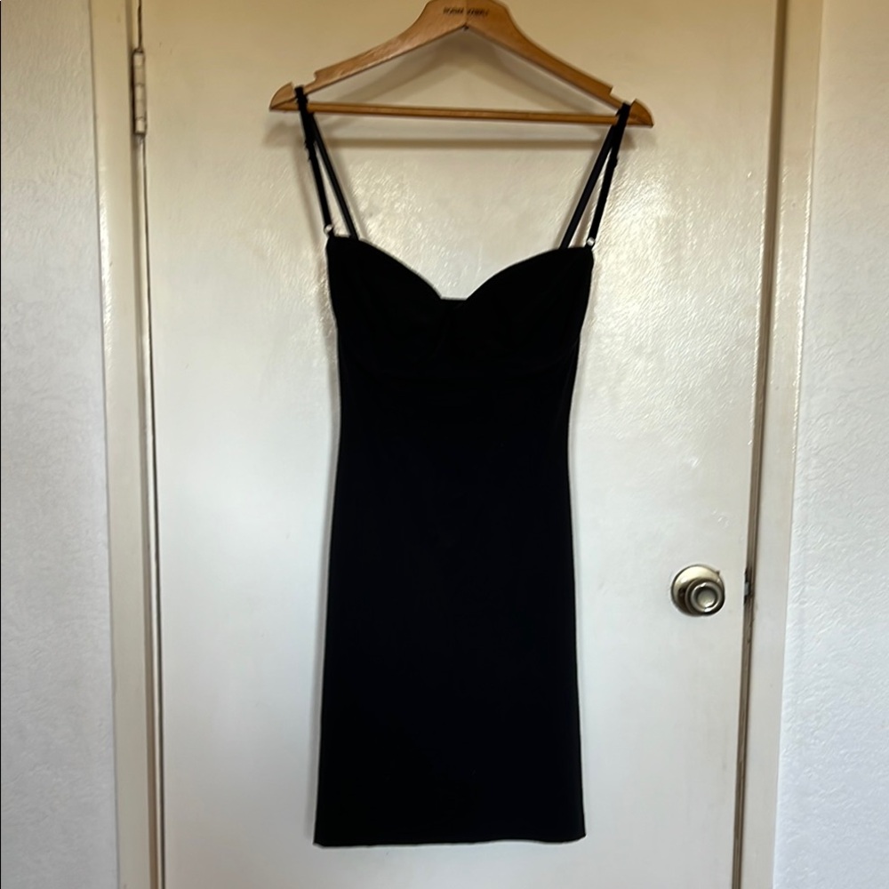 Norma Kamali Black Sheath Dress Spaghetti Strap Sweetheart